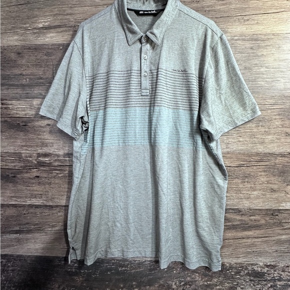 Travis Mathew Golf Heather Gray Polo with Stripes - Picture 1 of 8